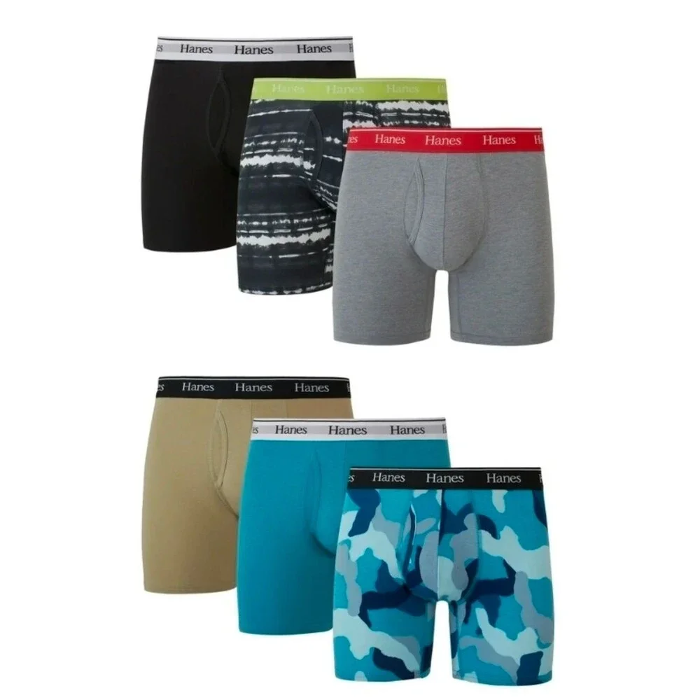 Hanes Originals 6-pack Men’s 2XL Boxer Briefs Moisture-Wicking Stretch Cotton